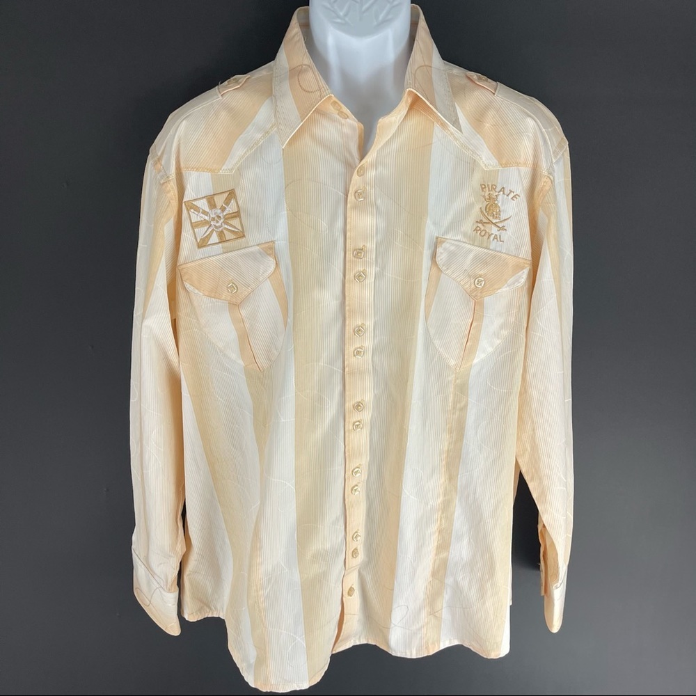 Enzo Denim Men’s Orange White Button Front Pirate Shirt XL